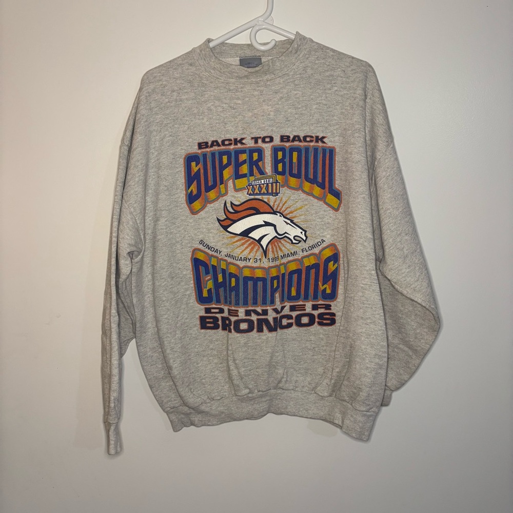 Vintage 90s LOGO 7 Gray Crewneck Sweater Denver Broncos